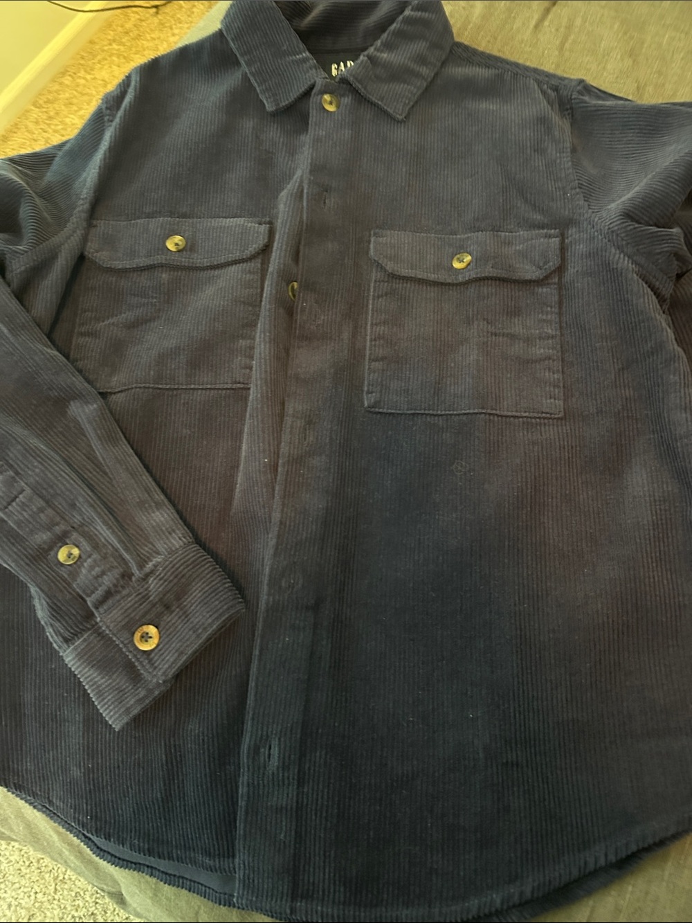 GAP Men's Dark Navy Corduroy Button-Front Shirt Jacket
